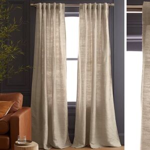 NWT QUINCE Set Of 2 48x84 Raw Silk Room Darkening Curtains Sand 3889
